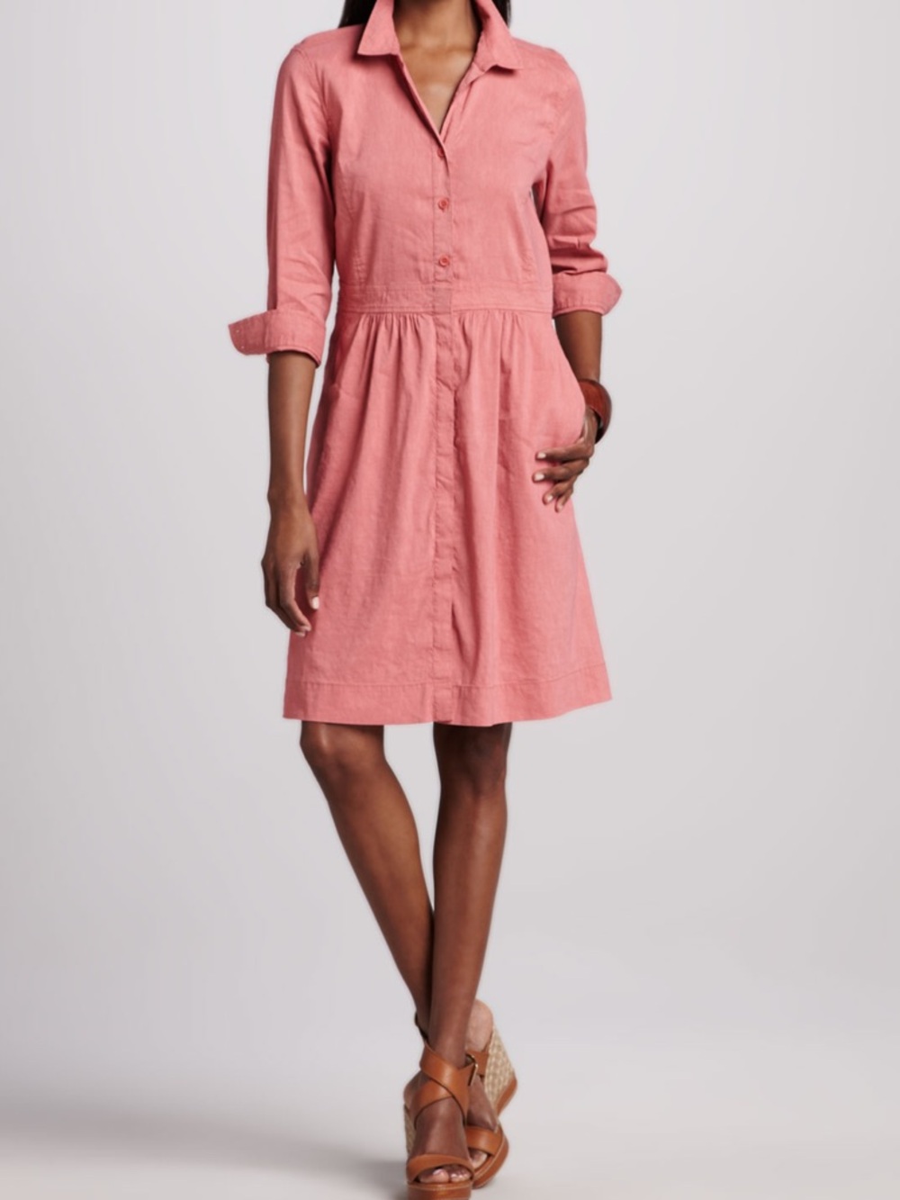 Eileen fisher linen classic collar shirt dress coral size xxs nwt